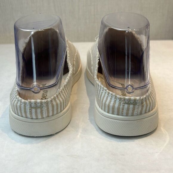 NEW Spenco White Tan Stripe Canvas Slip On Tennis Shoes Womens Sz 7 Orthotic Sne - Picture 4 of 9